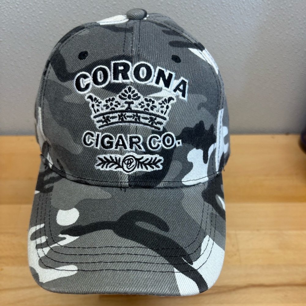 Corona Cigar Co. Baseball Cap, Camo Adjustable Size Hat by Max Mehta.